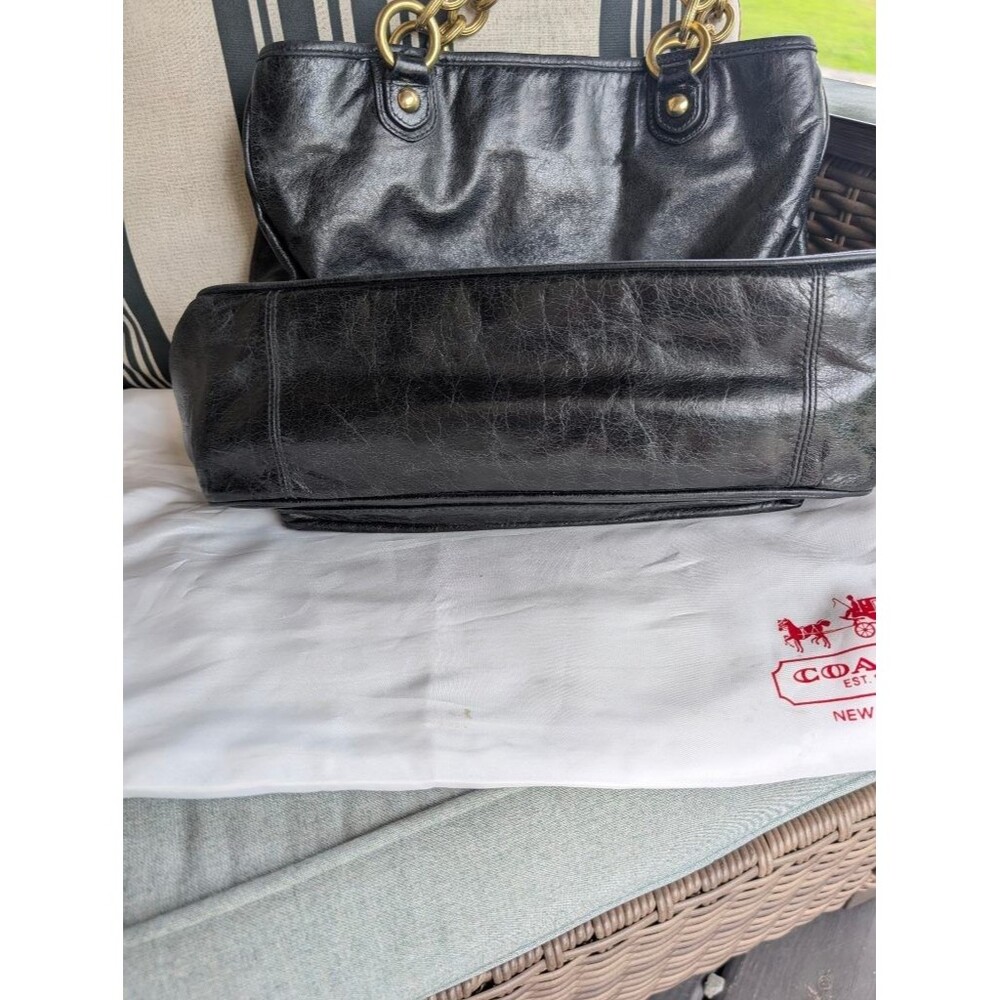 Coach Poppy Black Distressed Leather Chain Strap Tote Shoulder Bag Pink Lining - Picture 12 of 12